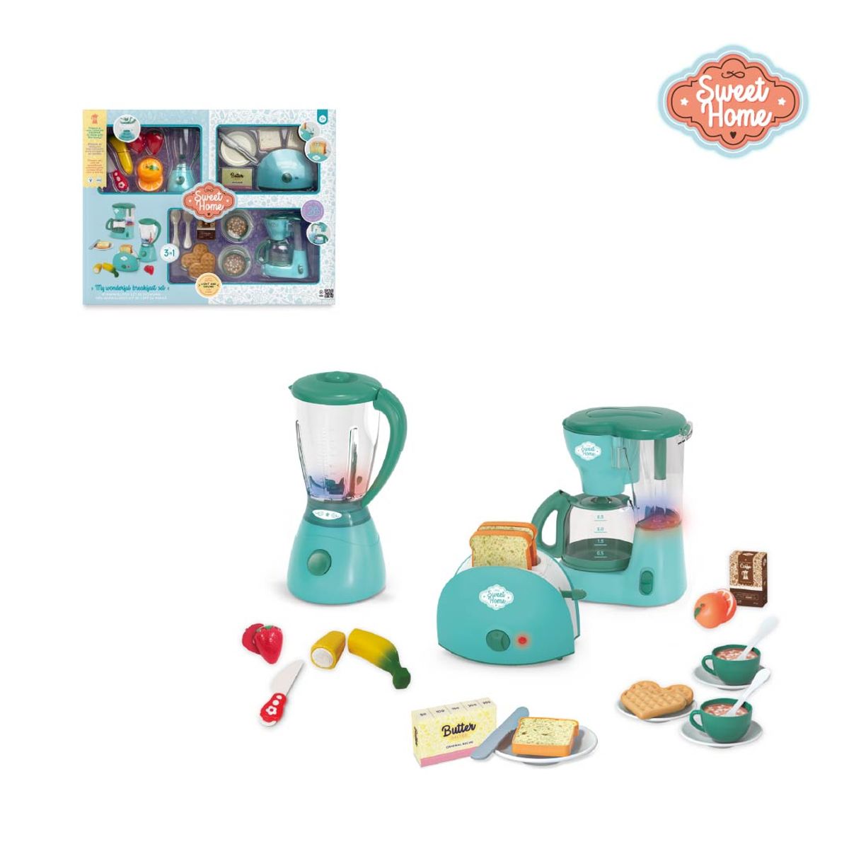 SWEET HOME - Juguete Set 3 en 1- Licuadora, Tostadora Y Cafetera