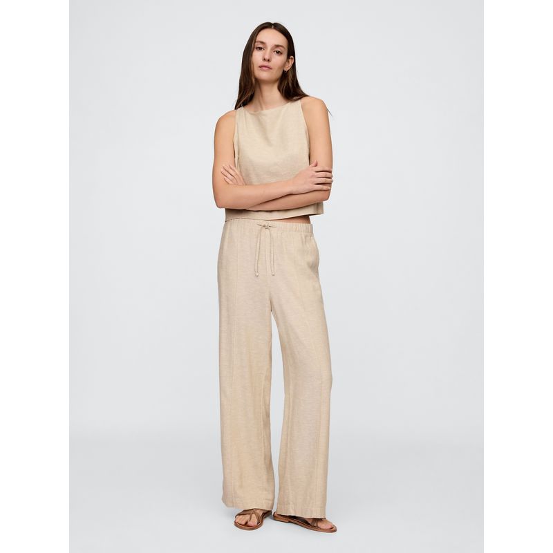 GAP - Pantalón Mujer Wide-Leg Lino Beige Gap
