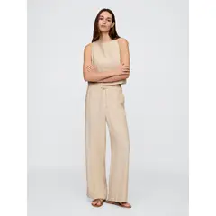 GAP - Pantalón Mujer Wide-Leg Lino Beige