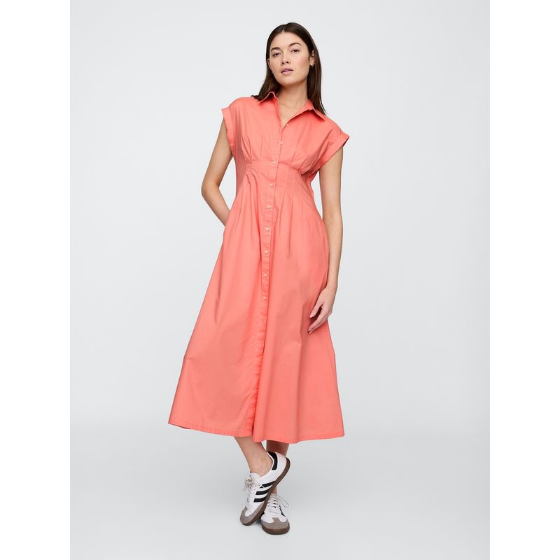 GAP - Vestido Mujer Maxi Shirtdress Rosado Gap