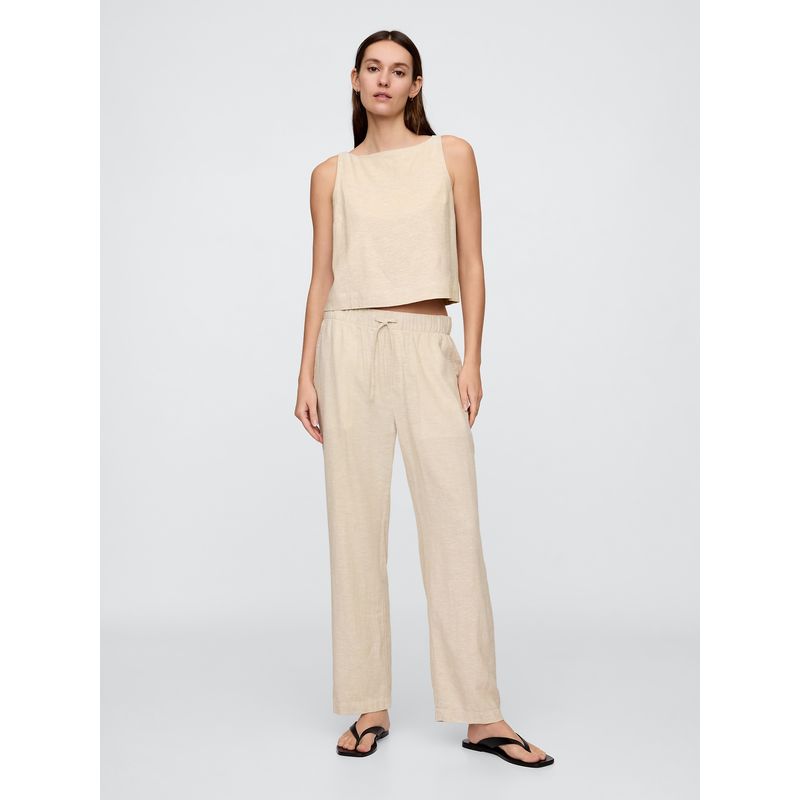 GAP - Pantalón Mujer Lino Pull-On Beige Gap