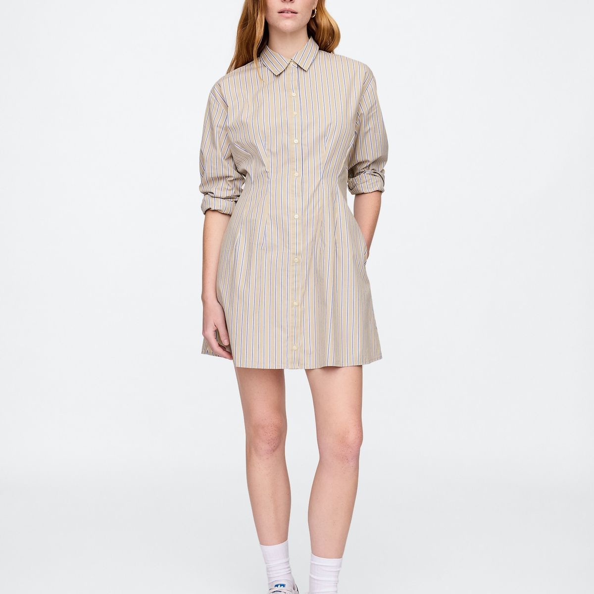 GAP - Vestido Mujer Mini Popelina Fit n Flare Beige Gap