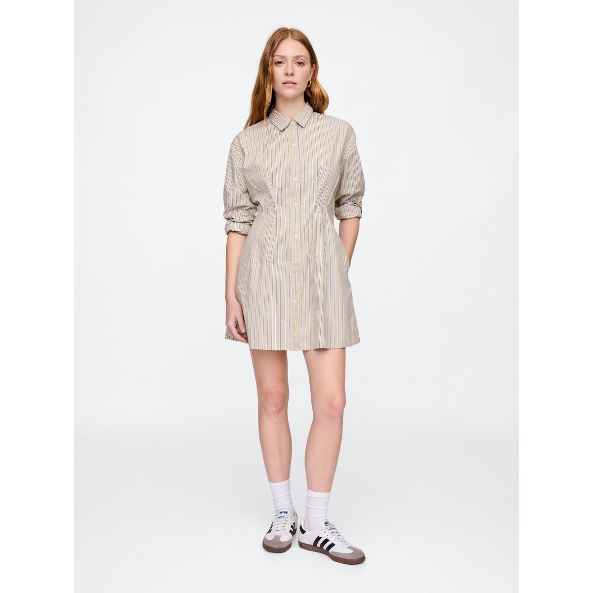 GAP - Vestido Mujer Gap Mini Popelina Fit N Flare Beige