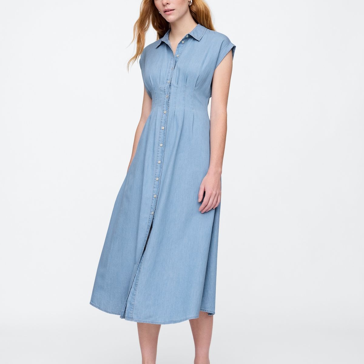 GAP - Vestido Mujer Maxi Shirt Pleated Azul Gap