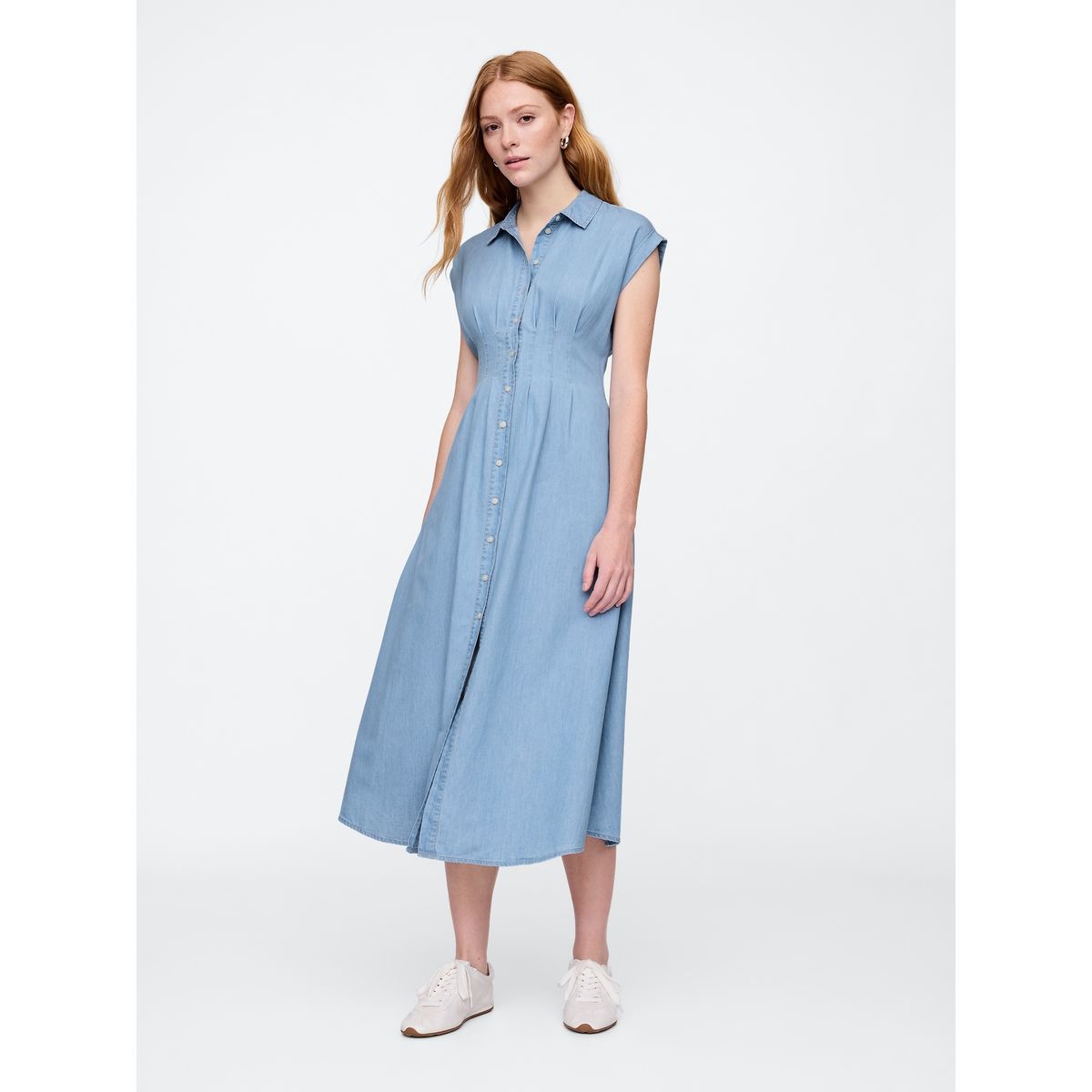 GAP - Vestido Mujer Maxi Shirt Pleated Azul Gap