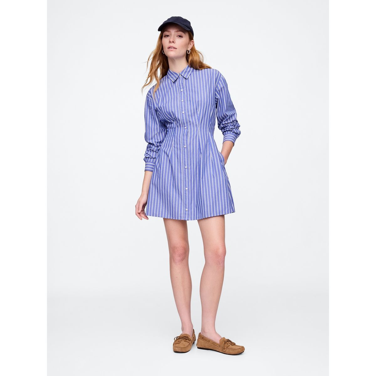 GAP - Vestido Mujer Mini Popelina Fit n Flare Azul Gap