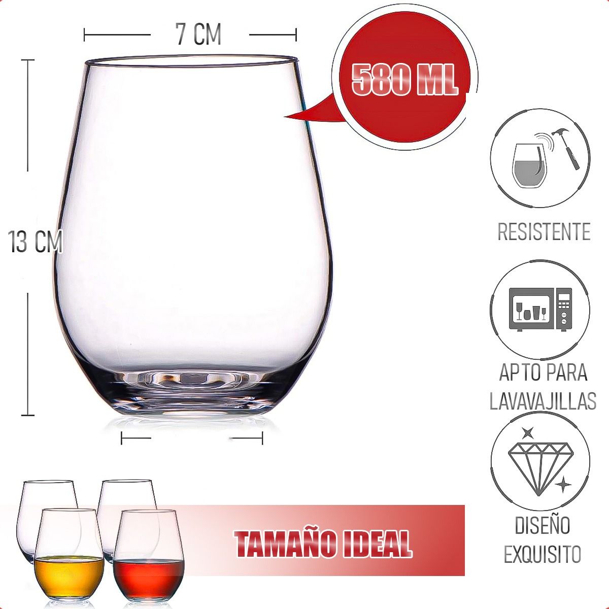 WAYU - Vaso Wayu Set 4 Vasos Vidrio Vasos Redondos Vidrio Wayu