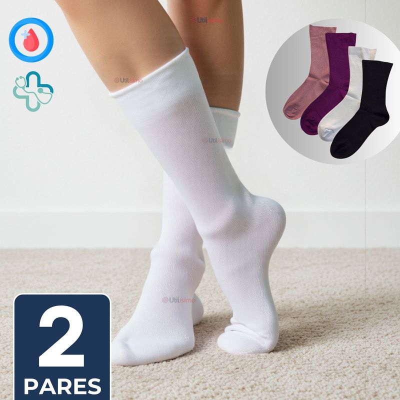 UTILISIMO - Pack 2 Pares Calcetines Largos Diabético Costuras Planas Bambú Mujer