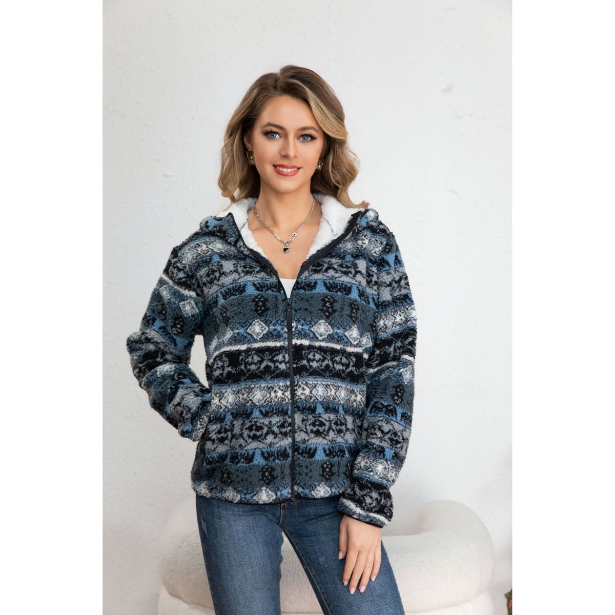 LIKE SHOP - Chaqueta Mujer Poleron Étnico Invierno Forro Interior Piel Cierre 7569