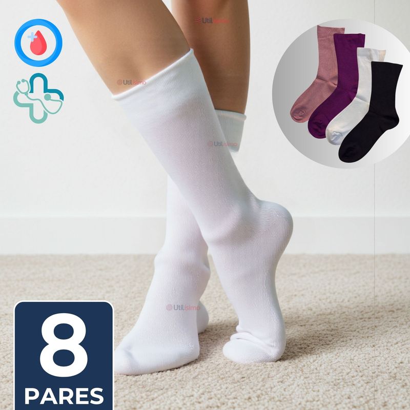 UTILISIMO - Pack 8 Pares Calcetines Largos Diabético Costuras Planas Bambú Mujer