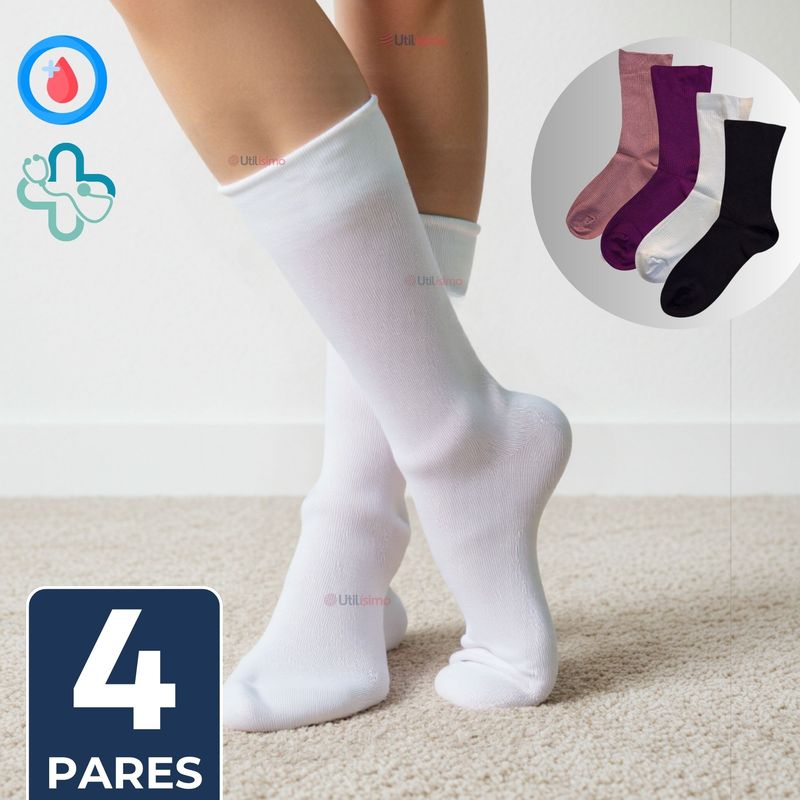 UTILISIMO - Pack 4 Pares Calcetines Largos Diabético Costuras Planas Bambú Mujer
