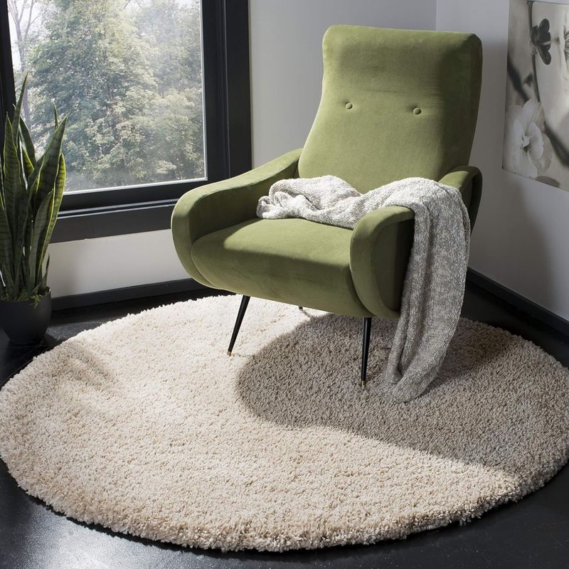 GENERICO - Alfombra Shaggy de Polipropileno Redonda 190cm Barcelona - Beige