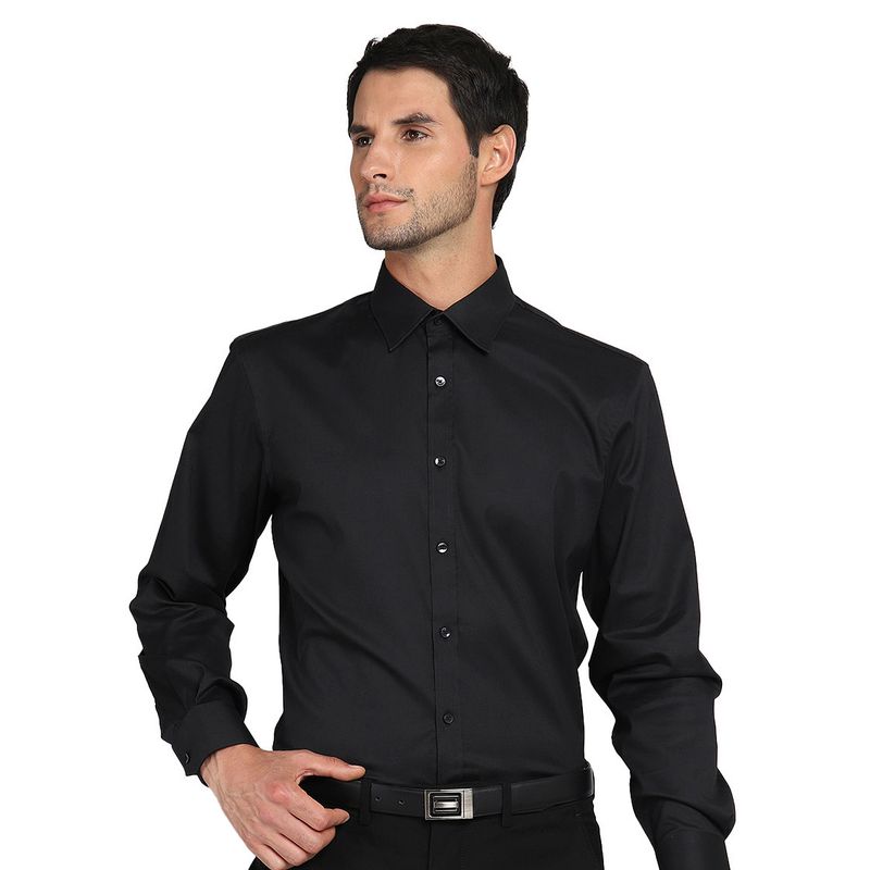 ARROW - Camisa Negra Slim Fit Hombre Formal Lisa Sin Bolsillo Cuello Italiano