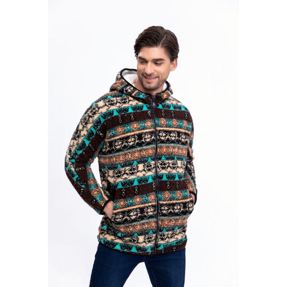 LIKE SHOP - Chaqueta Hombre Polerón Étnico Forro Interior Piel Cierre 7570