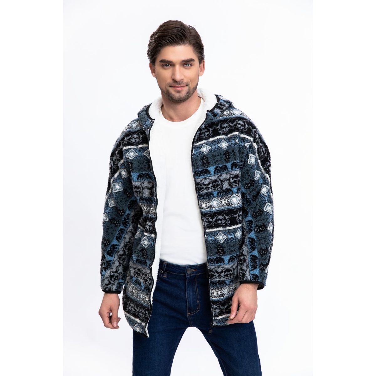 LIKE SHOP - Chaqueta Hombre Polerón Étnico Forro Interior Piel Cierre 7570