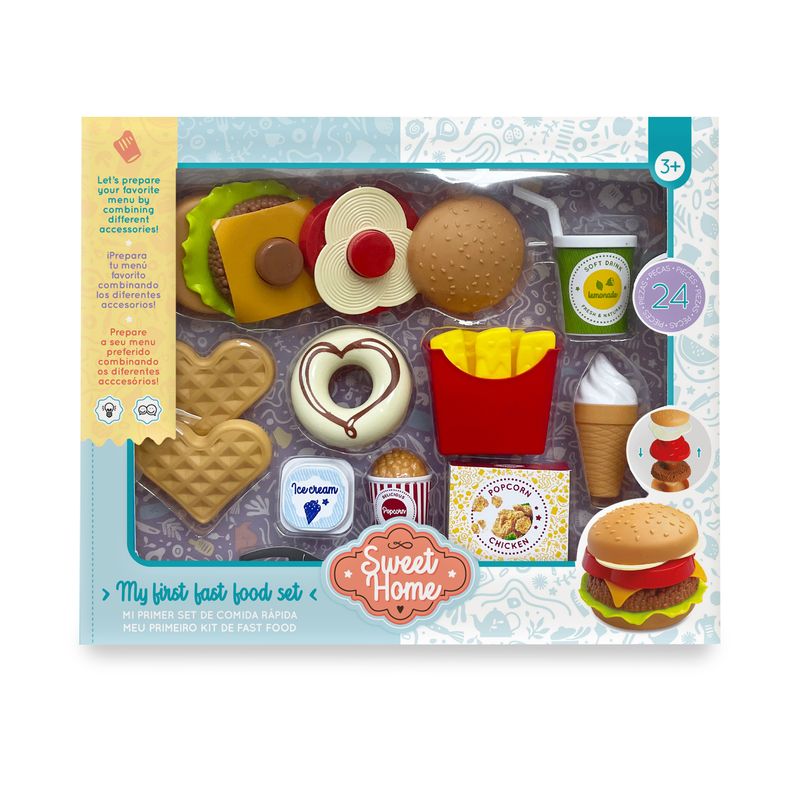 SWEET HOME - Set Comida Rápida Infantil 24 Pzs Hamburguesa y Accesorios