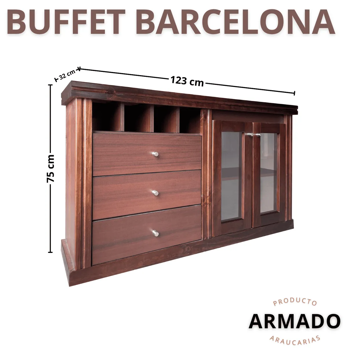 LAS ARAUCARIAS - Buffet New Barcelona Rectangular Vidrio Puerta Madera