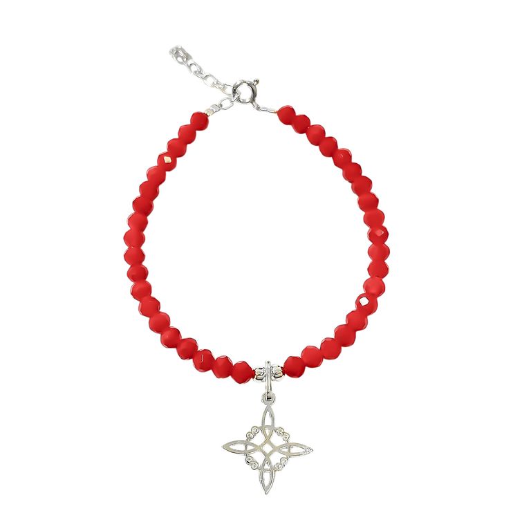 Pulsera Cristal Rojo Nudo De Bruja Colgante Plata Fina 925 Rojo TALLA UNICA