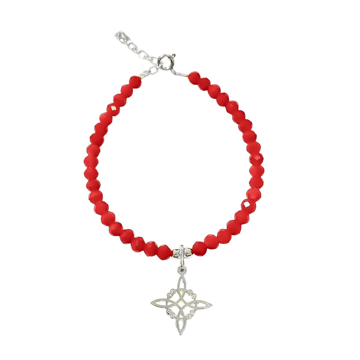 COGGIOLA - Pulsera Cristal Rojo Nudo De Bruja Colgante Plata Fina 925