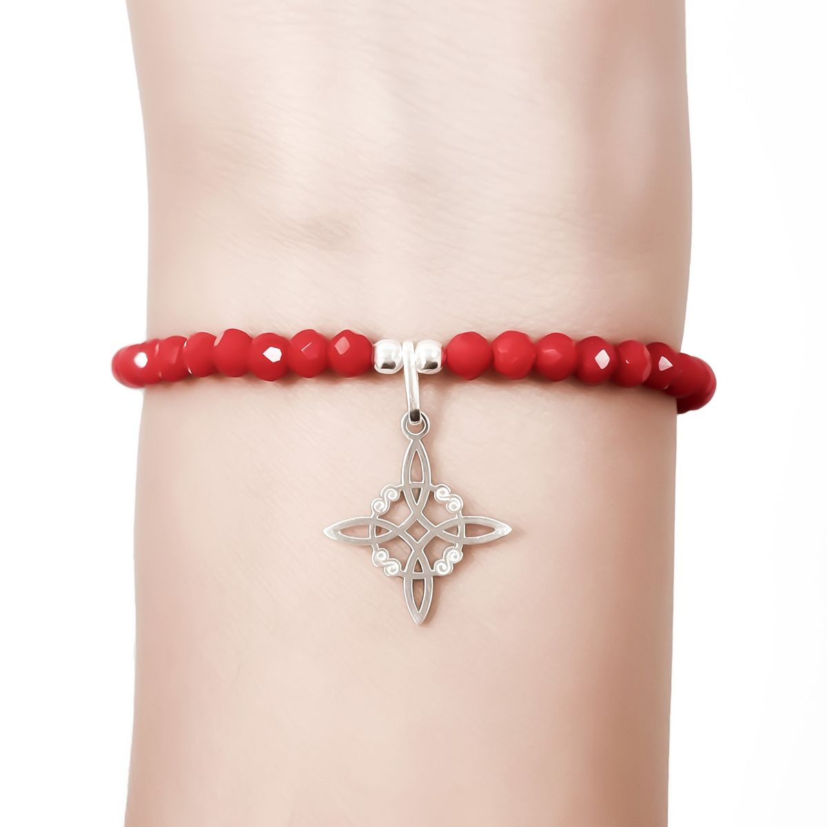 COGGIOLA - Pulsera Cristal Rojo Nudo De Bruja Colgante Plata Fina 925