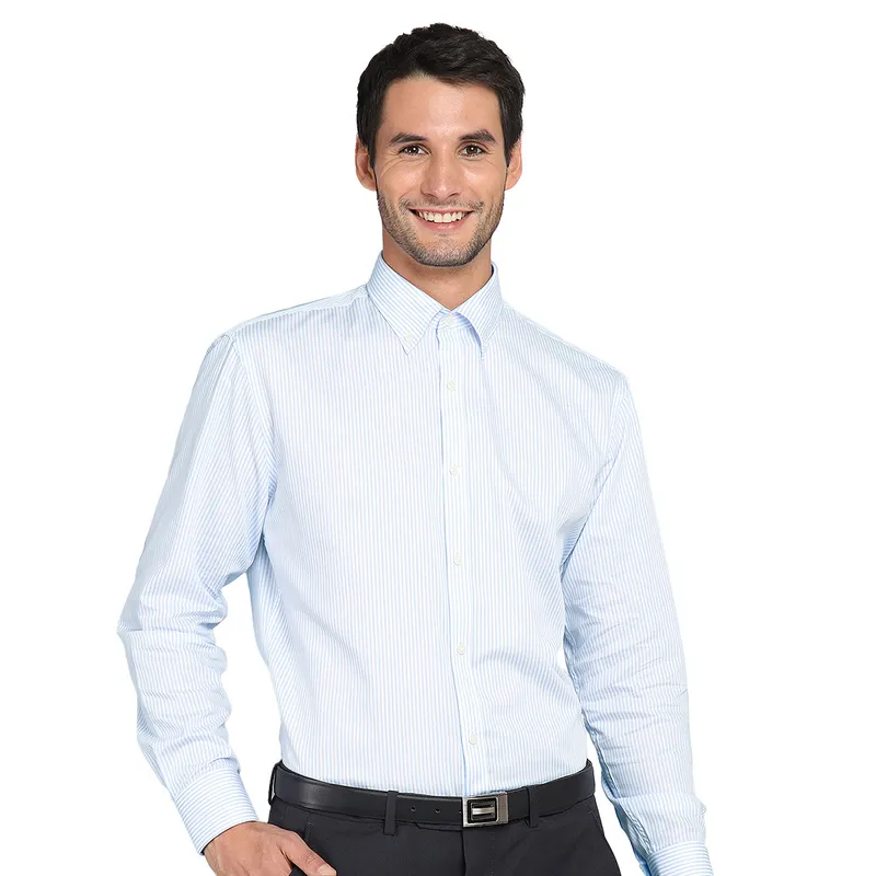 ARROW - Camisa a Rayas Blanco y Celeste Hombre Con Bolsillo Cuello con Botones