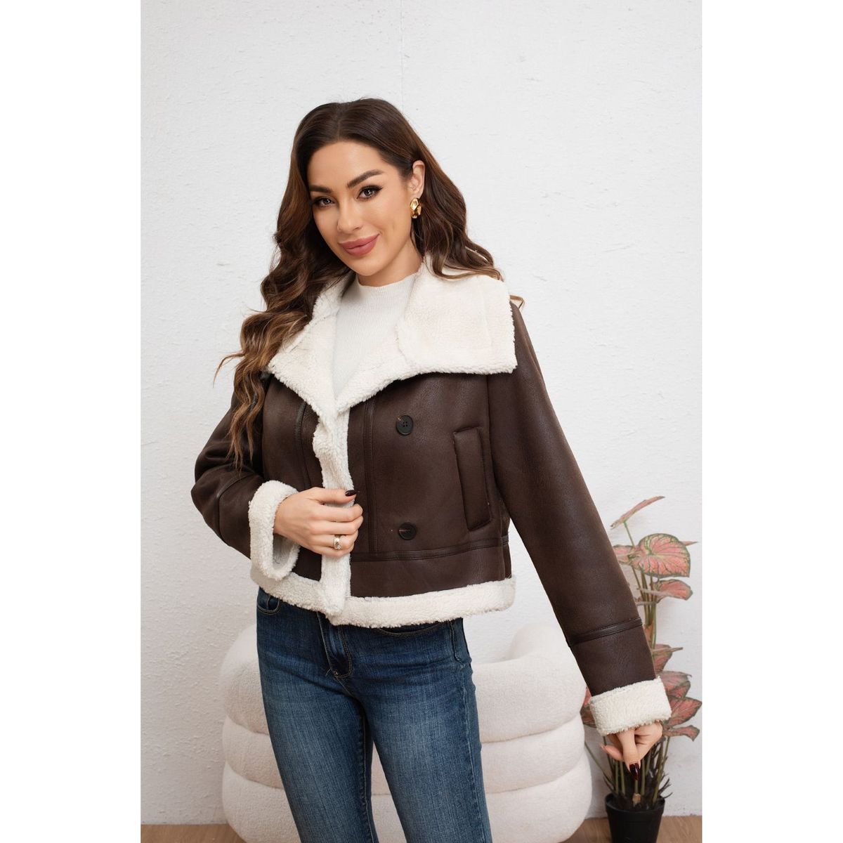 LIKE SHOP - Chaqueta Mujer Tipo Piloto Cruzada Botones Interior Chiporro 7043