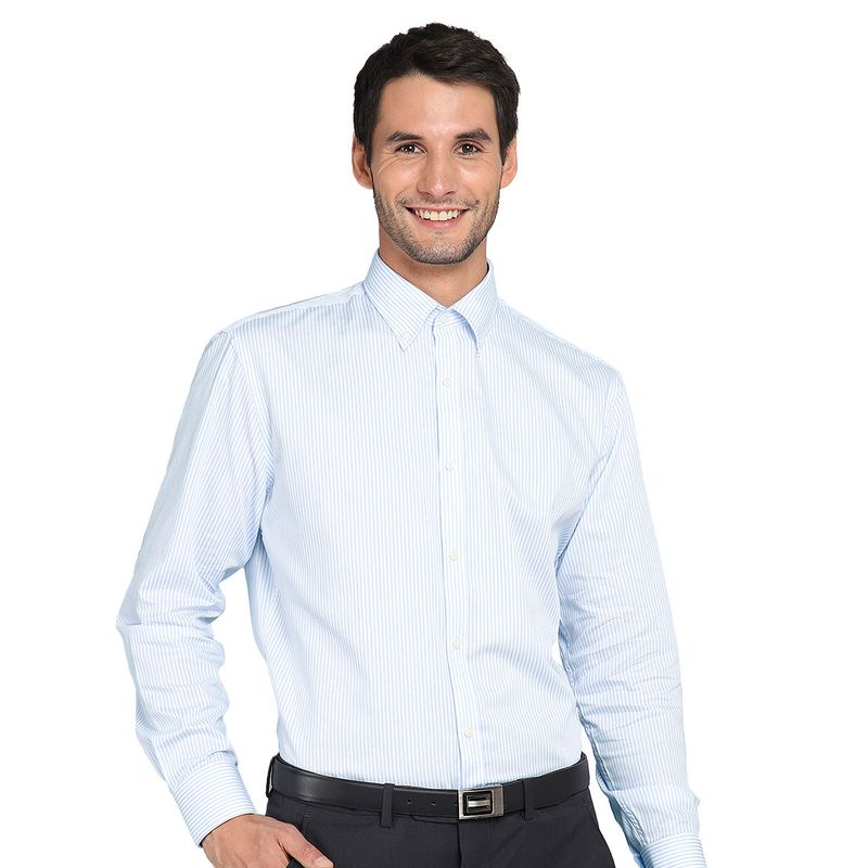 ARROW - Camisa a Rayas Blanco y Celeste Hombre Con Bolsillo Cuello con Botones
