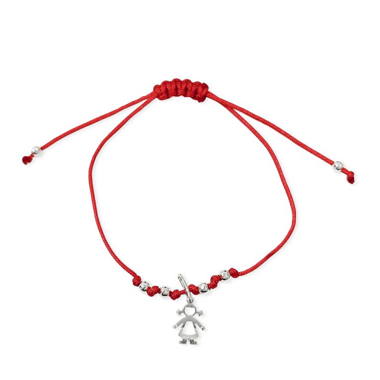 Pulsera Nina Calada Mini Plata Fina 925 Cordon Rojo Rojo TALLA UNICA