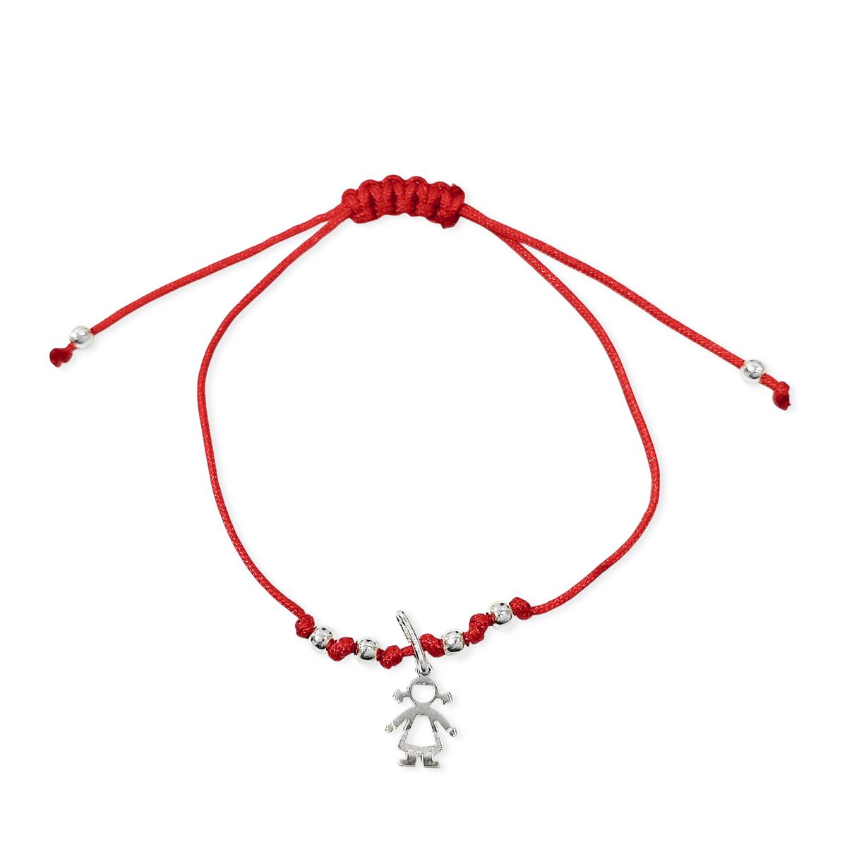 COGGIOLA - Pulsera Niña Calada Mini Plata Fina 925 Cordón Rojo