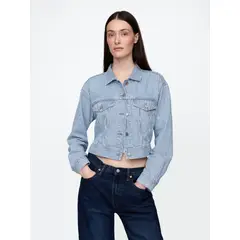 GAP - Chaqueta Mujer Denim Stripe Cropped Azul