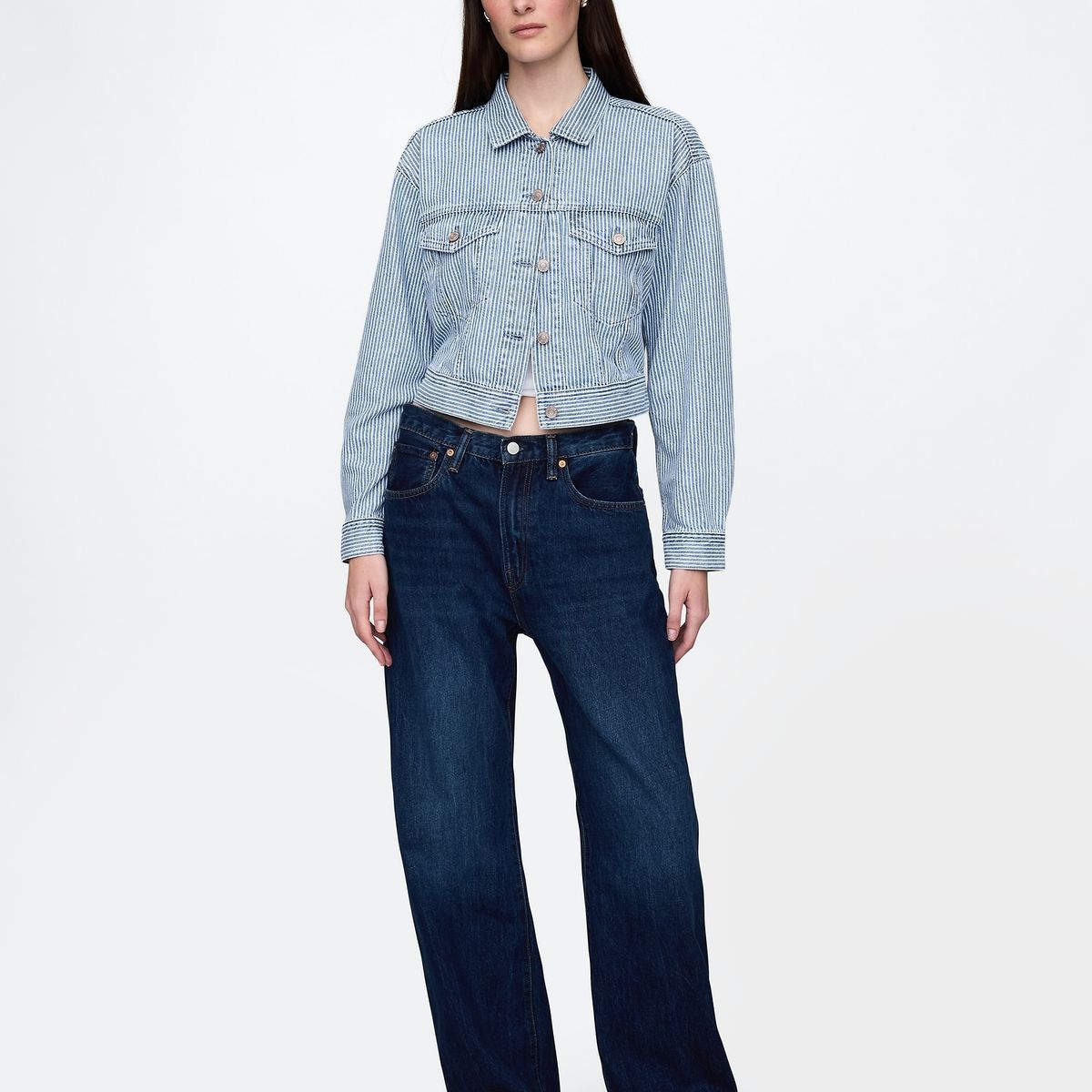 GAP - Chaqueta Mujer Gap Denim Stripe Cropped Azul