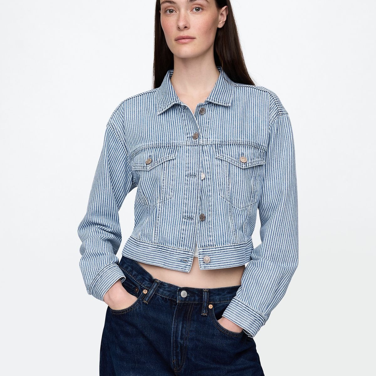GAP - Chaqueta Mujer Gap Denim Stripe Cropped Azul