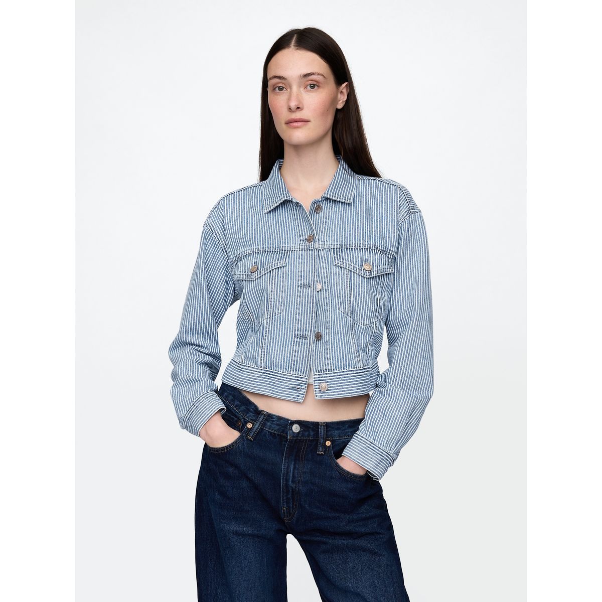 GAP - Chaqueta Mujer Gap Denim Stripe Cropped Azul