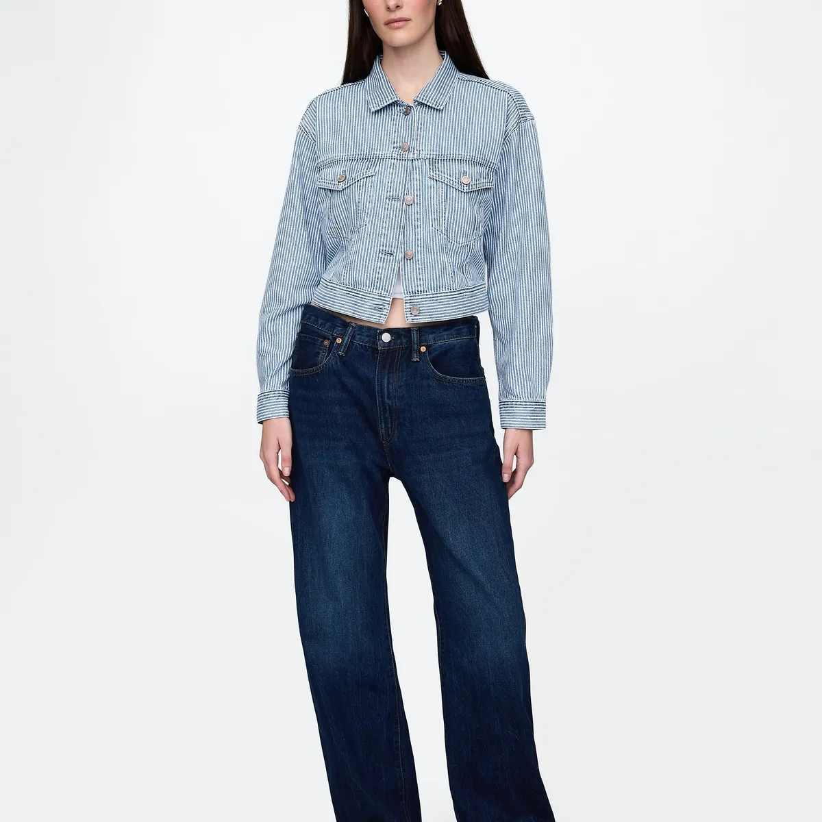 GAP - Chaqueta Mujer Gap Denim Stripe Cropped Azul
