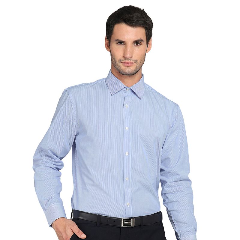 ARROW - Camisa Rayada Azul y Blanco Hombre Sin Bolsillo Cuello Italiano