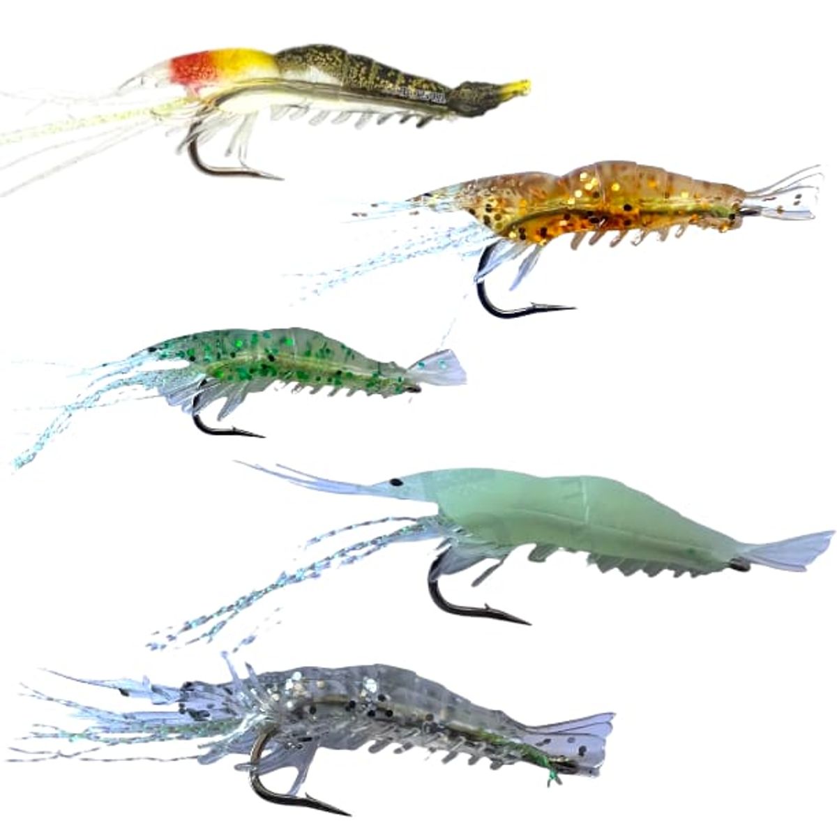 GENERICO - Set De 5 Señuelos Tipo Camarón Armados Con Anzuelo
