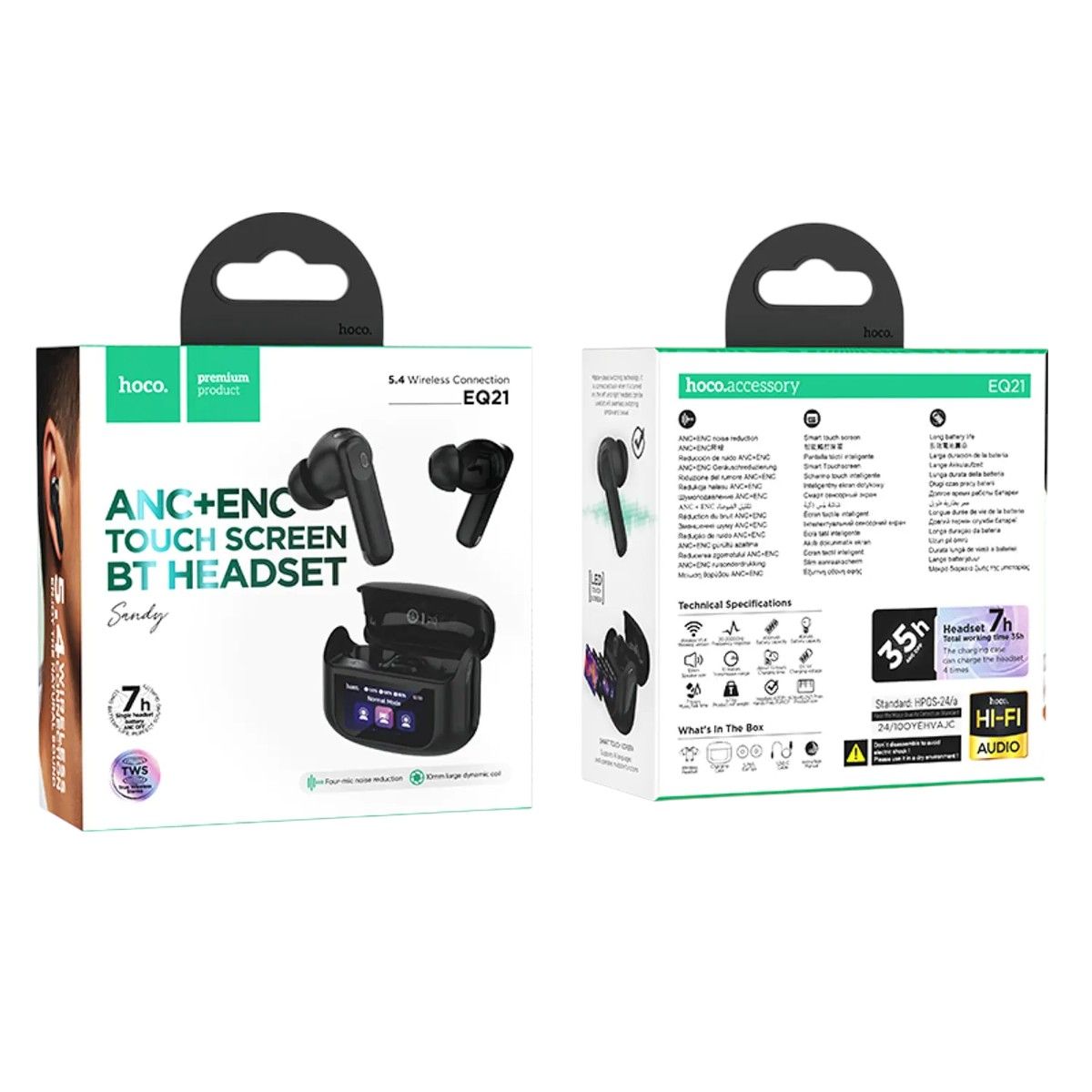 HOCO - Audífonos Hoco EQ21 Negro TWS ANC+ENC y pantalla LED 35h autonomía