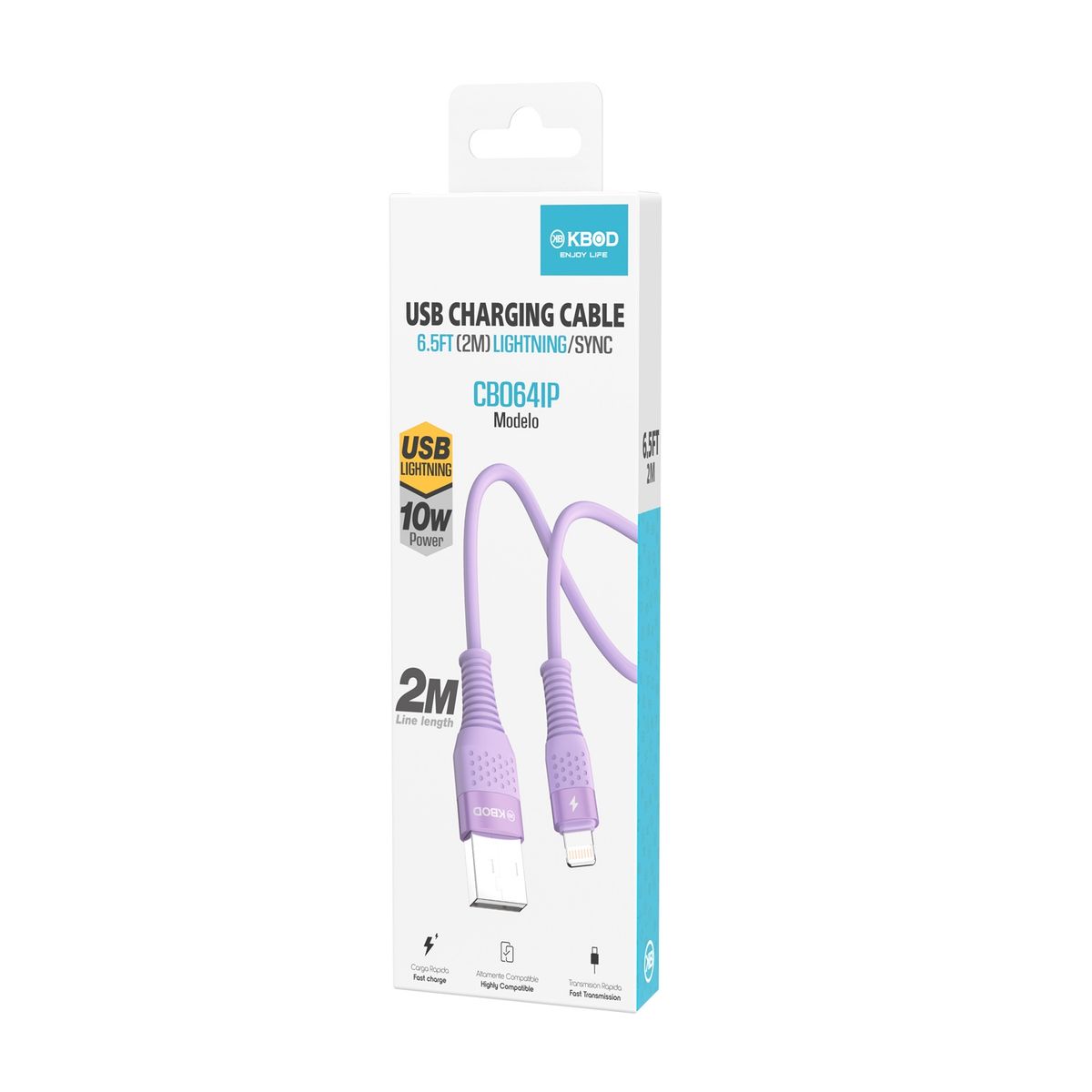 KBOD - Cable Para Carga y Datos Usb Para IP Kbod Cbo64 2 Metros 10W Lila