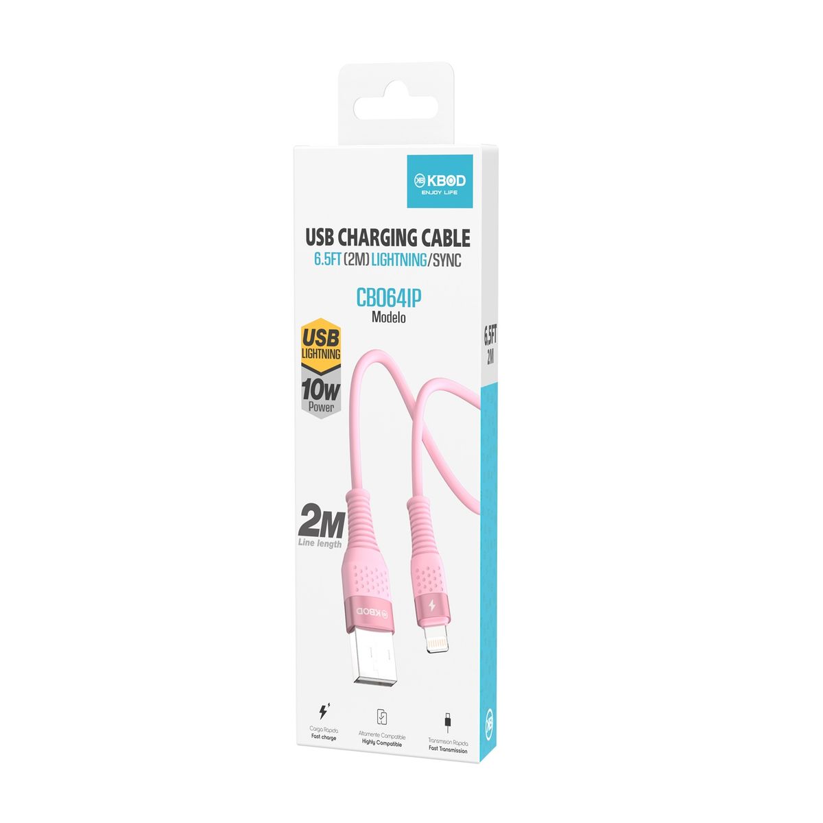 KBOD - Cable Para Carga y Datos Usb Para IP Kbod Cbo64 2 Metros 10W Rosa