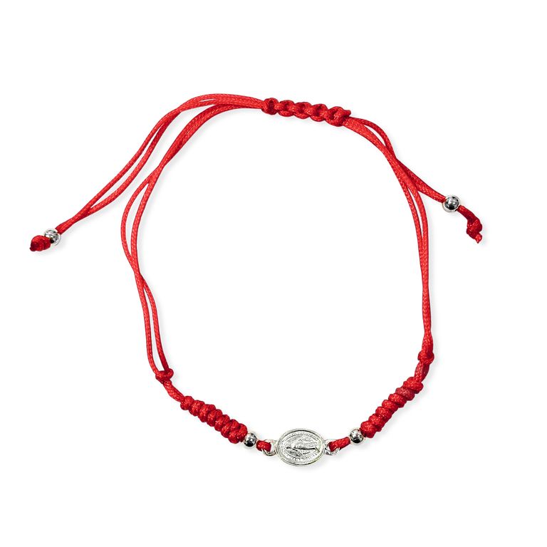 Pulsera Medalla Virgen De Los Rayos Plata Fina 925 Cordon Rojo Rojo TALLA UNICA
