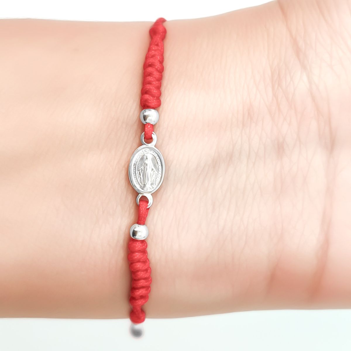 COGGIOLA - Pulsera Medalla Virgen De Los Rayos Plata Fina 925 Cordón Rojo
