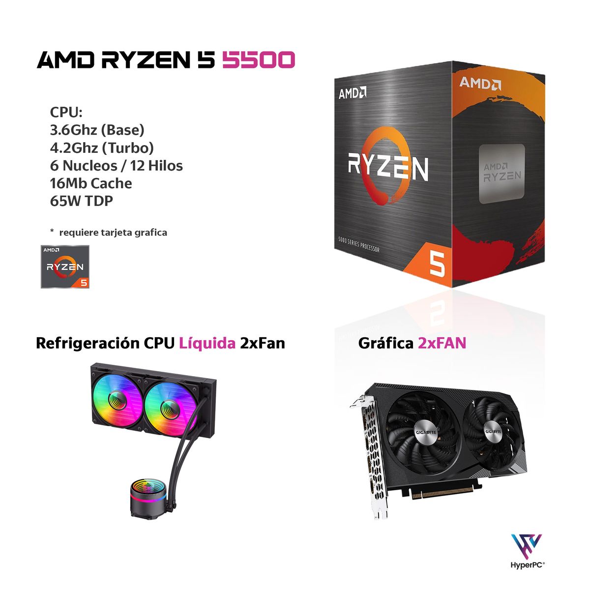 HYPERPC - PC GAMER AMD RYZEN 5 5500 32Gb 1Tb RTX 5060 WiFi