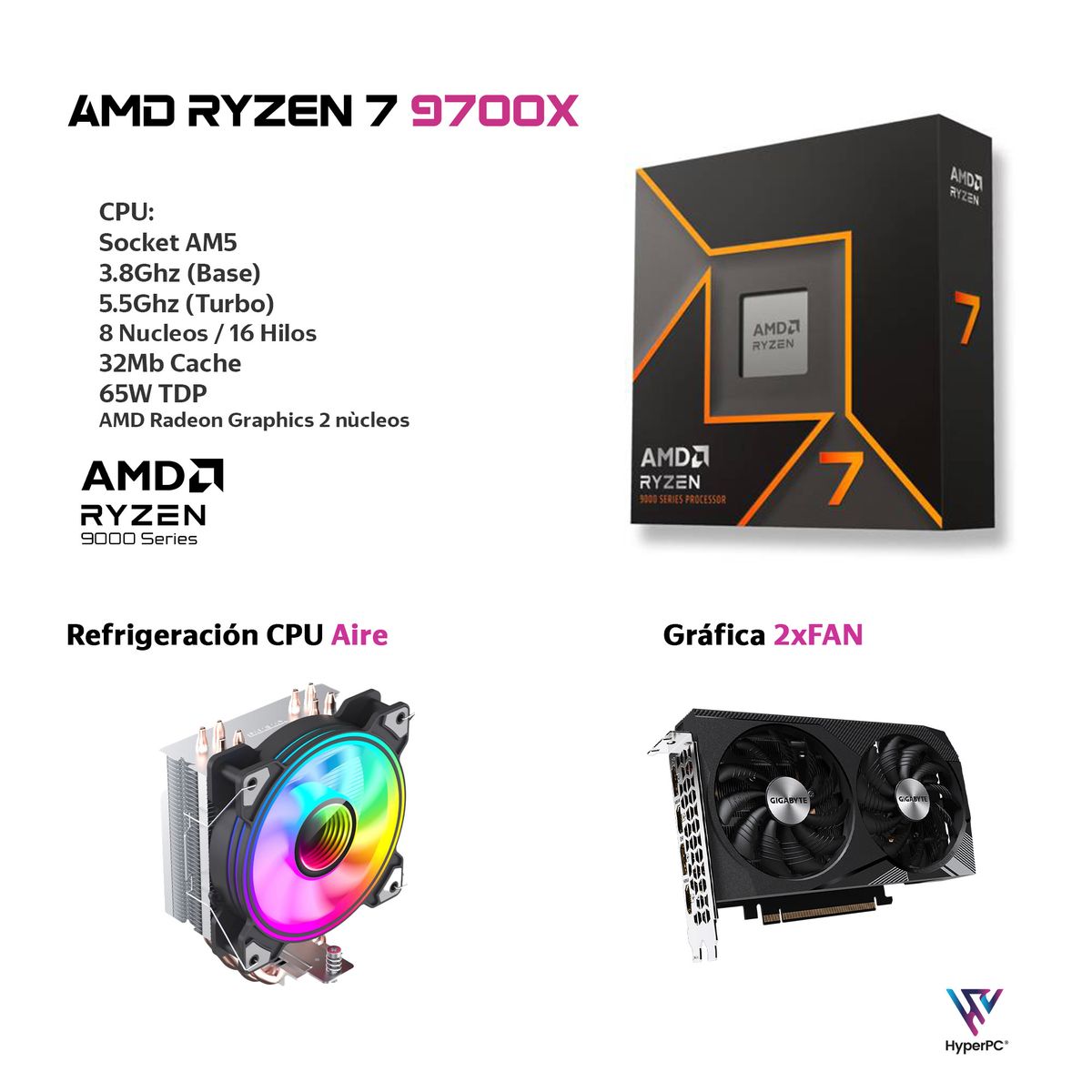 HYPERPC - PC GAMER AMD RYZEN 7 9700X 32Gb DDR5 1Tb RTX 5060 WiFi Air