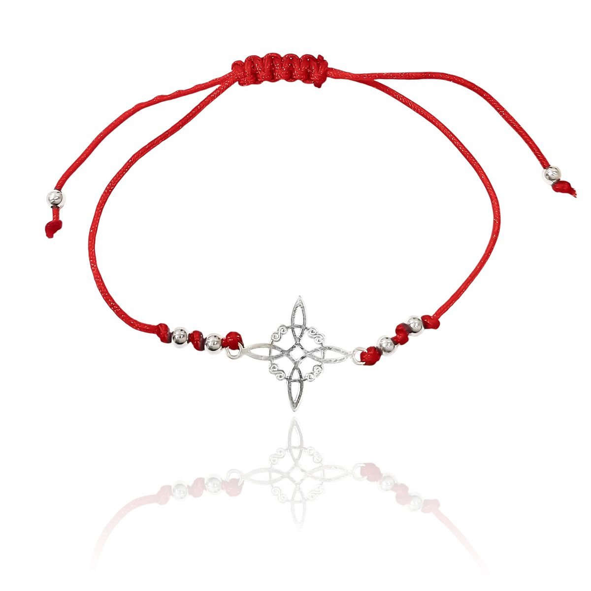 COGGIOLA - Pulsera Nudo De Bruja Bolitas Plata Fina 925 Cordón Rojo
