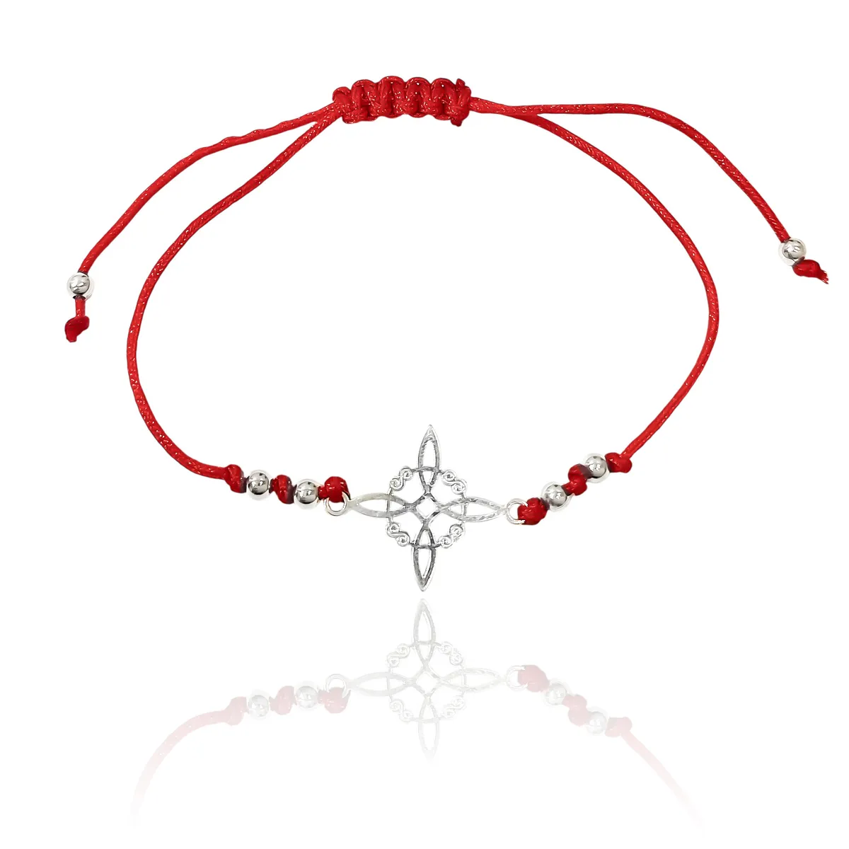 COGGIOLA - Pulsera Nudo De Bruja Bolitas Plata Fina 925 Cordón Rojo