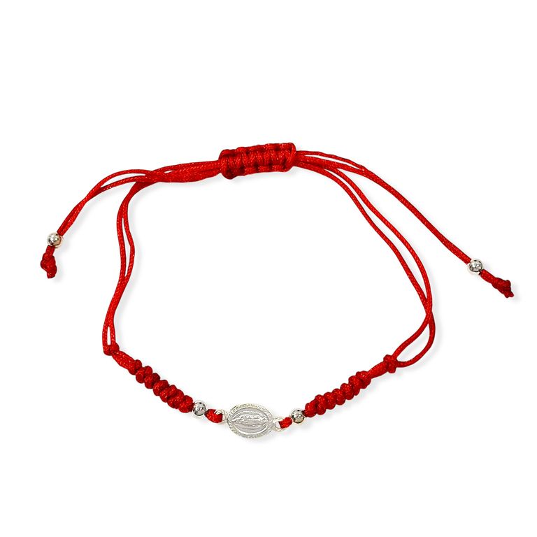 Pulsera Medalla Virgen De Guadalupe Plata Fina 925 Cordon Rojo Rojo TALLA UNICA