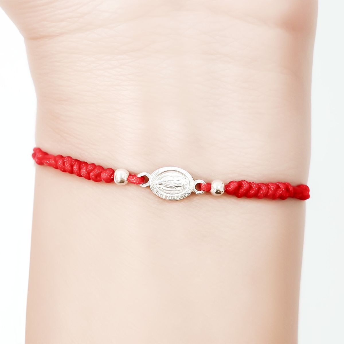 COGGIOLA - Pulsera Medalla Virgen De Guadalupe Plata Fina 925 Cordón Rojo