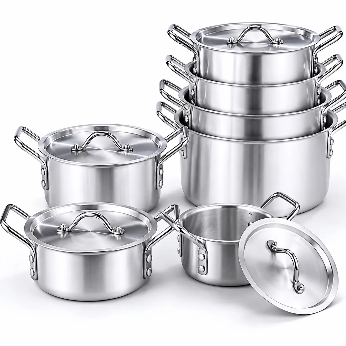 HOMESTAR - Set de ollas aluminio anodizado plata 14 piezas