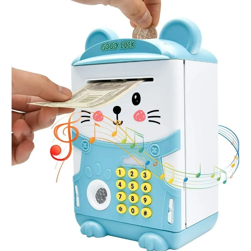 GENERICO - Alcancía Infantil Billete Y Monedas Clave Y Sonido Gato Celeste