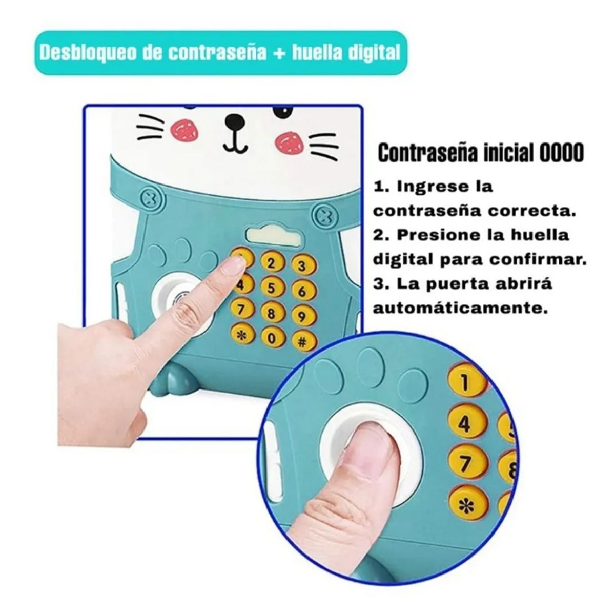GENERICO - Alcancía Infantil Billete Y Monedas Clave Y Sonido Gato Celeste